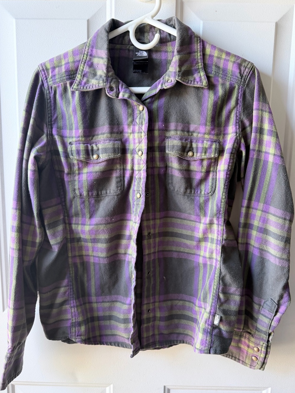 The North Face Women’s Plaid Pearl Snap Flannel Shirt Purple Green M